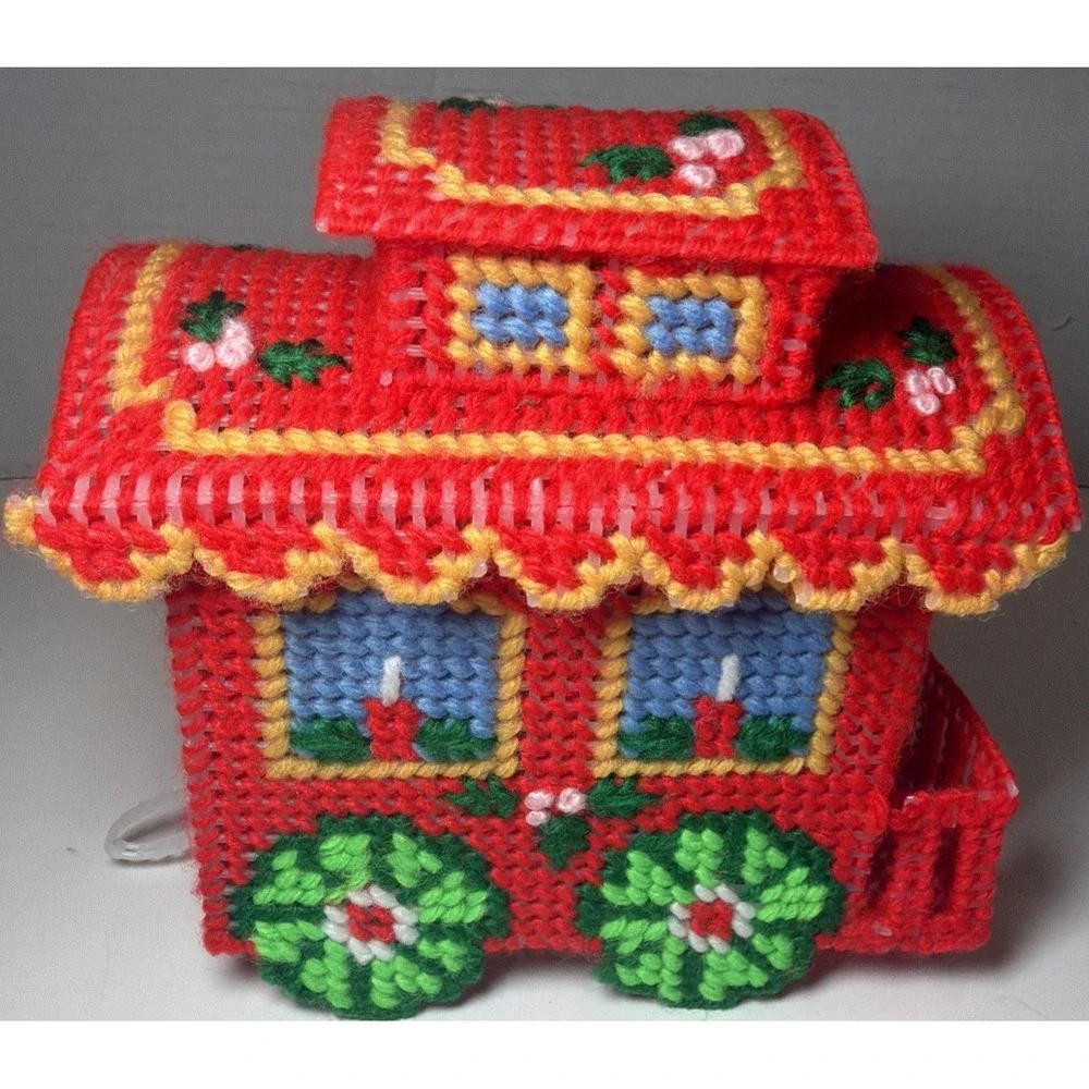 Handmade Needlepoint Christmas Train Plastic Canvas